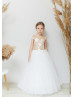 Cap Sleeve Ivory Lace Tulle Buttons Back Flower Girl Dress Cap Sleeve Ivory Lace Tulle Buttons Back Flower Girl Dress